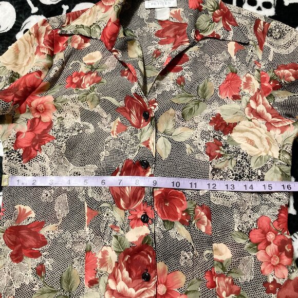 BEECHERS BROOK Vintage red black cream floral lace print blouse ~ SMALL MEDIUM - Picture 11 of 14